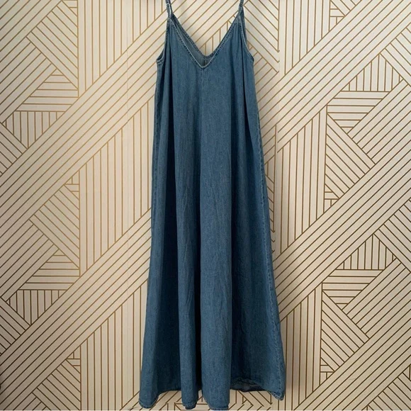 Zara | Dresses | Zara 0 Cotton V Neck Denim Maxi Dress Adjustable Straps  Size S | Poshmark